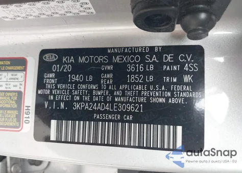 2020 Kia Rio Lx from USA, damaged, VIN 3KPA24AD4LE309621
